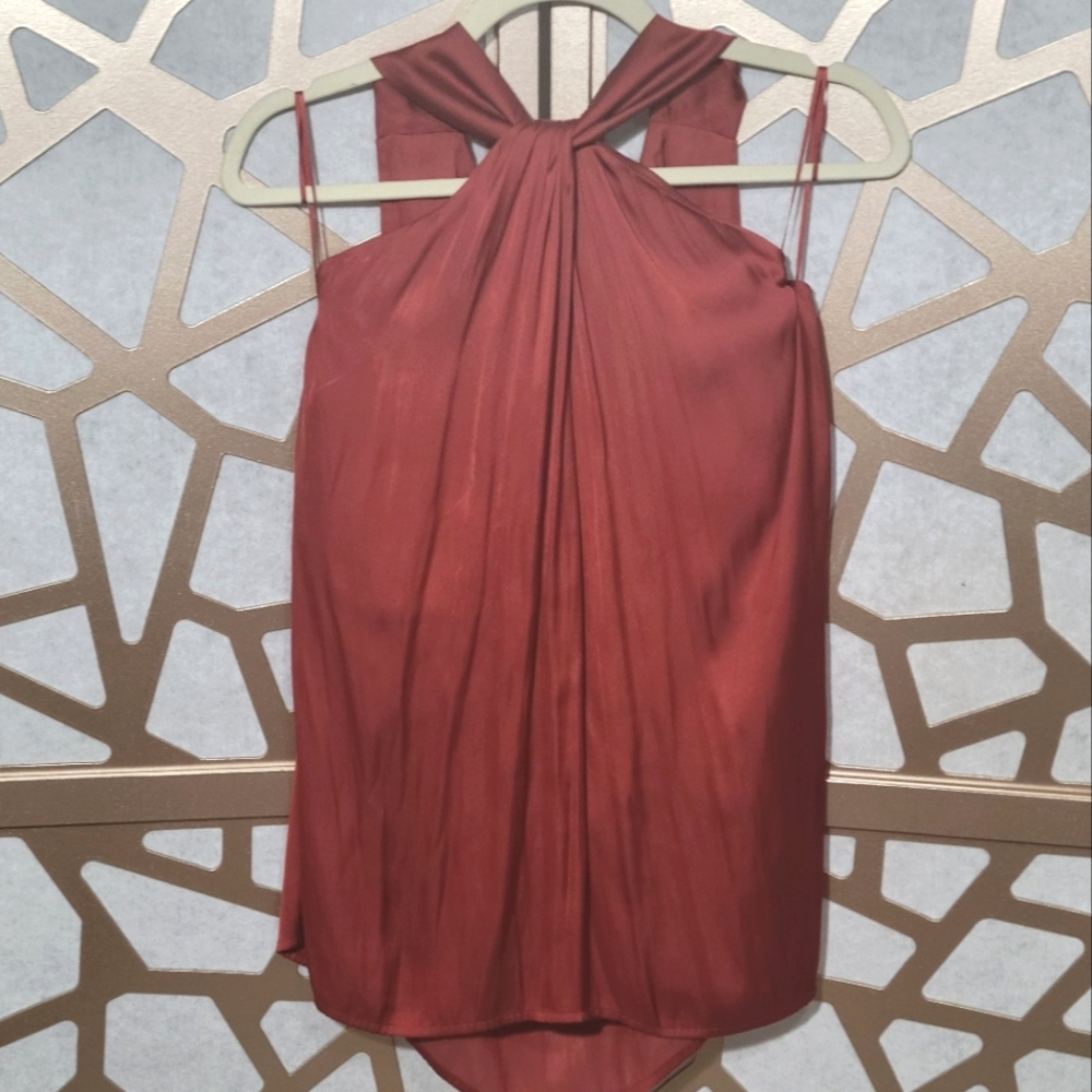 NWOT TROUVE Rust Red Draped Twist Blouse